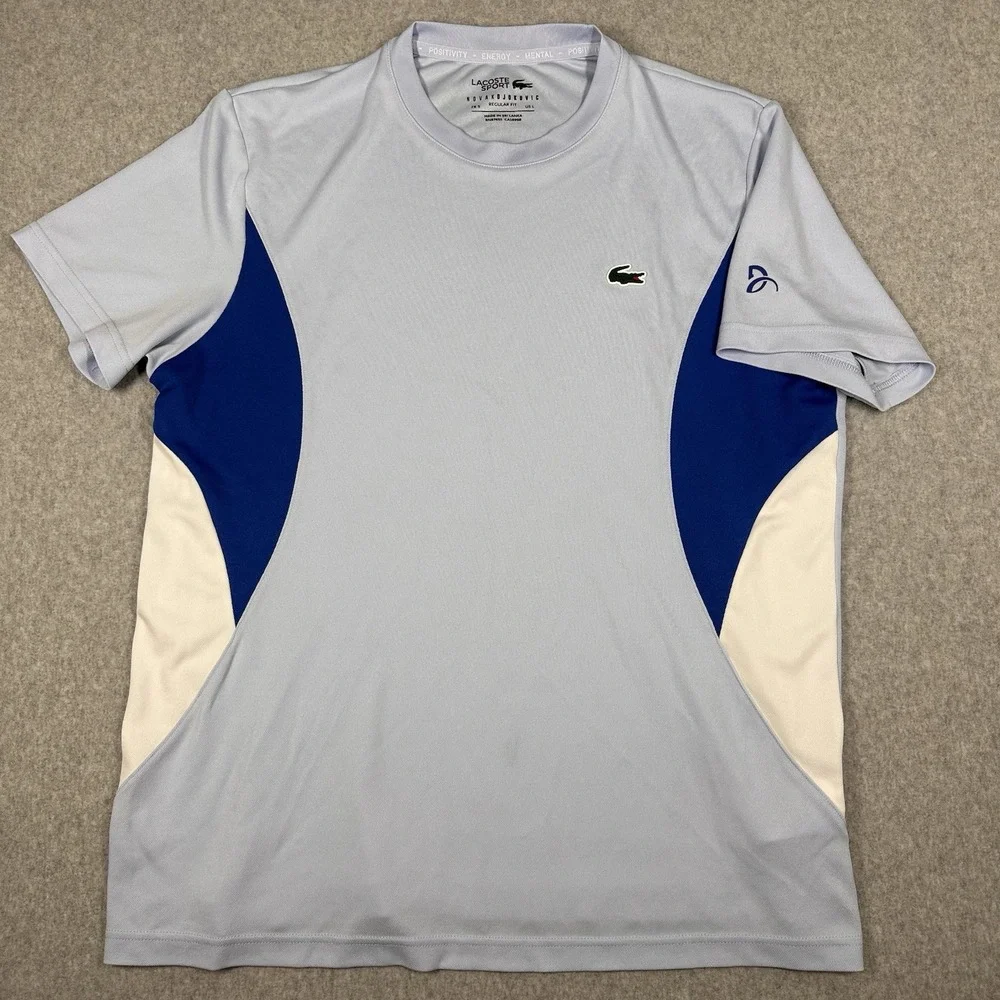Lacoste Sport Novak Djokovic Men's T-Shirt Large Blue Ultra Dry Logo